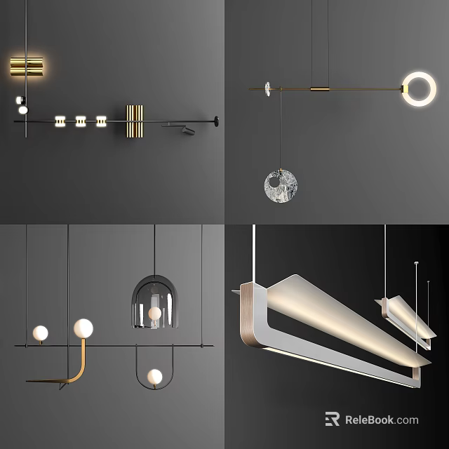 Modern Pendant Chandeliers With Geometric Shapes Metallic Accents And LED Lighting 3d model 