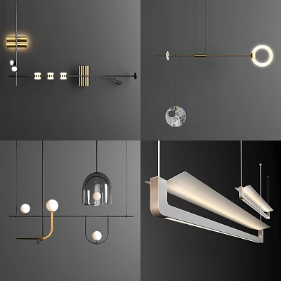 Modern Pendant Chandeliers With Geometric Shapes Metallic Accents And LED Lighting 3d model