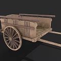 Old Fashioned Wooden Cart With Large Wheel And Rustic Wooden Structure