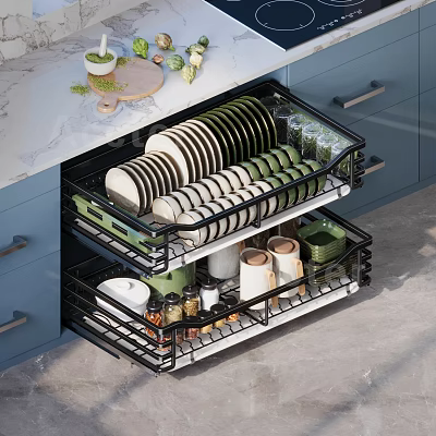 Bathroom Cabinet Drawer Double Layer Metal Storage Rack With Toiletries And Cosmetics Organizer 3d model