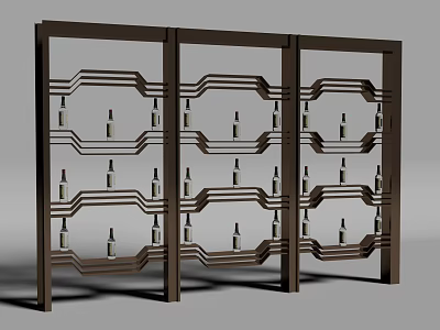 Modern Geometric Design Three Panel Decorative Cabinet With Wine Bottle Shelves 3d model