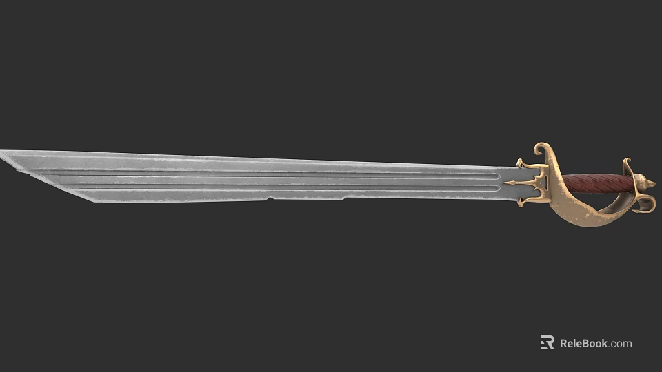 Antique Decorative Sword With Metallic Blade And Golden Ornate Hilt 3d model 