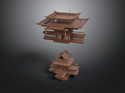 Traditional Chinese Wooden Architecture With Multi Tiered Design And Overhanging Eaves Model 3d model