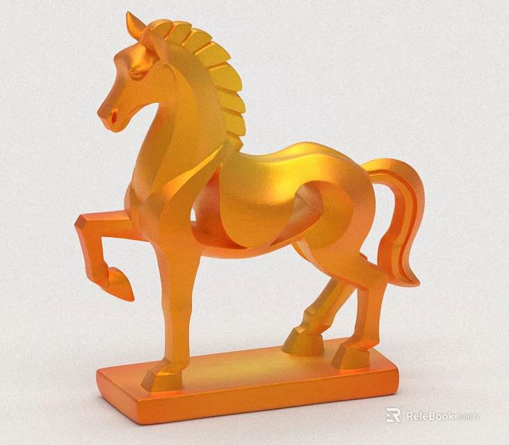 Golden Standing Horse Decorative Figurine Combination With Base For Home Decor 3d model 