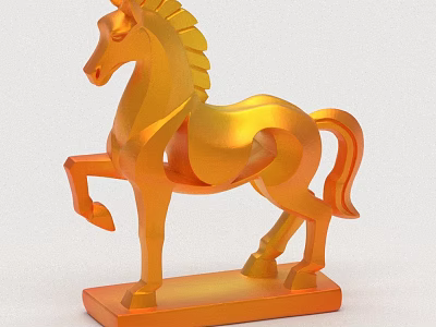 Golden Standing Horse Decorative Figurine Combination With Base For Home Decor 3d model