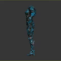 Futuristic Humanoid Mechanical Sculpture With Blue Green Glowing Details And Armored Design