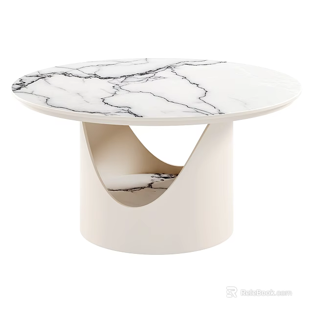 Modern Coffee Table With White Base And Curved Cutout Marble Top 3d model