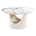 Modern Coffee Table With White Base And Curved Cutout Marble Top 3d model
