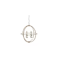Elegant Circular Chandelier With Wooden Frame Metal Rods And Crystal Pendants