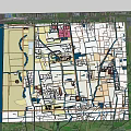 Scenic Line Drawn Urban Planning Map With Buildings Roads And Red Background