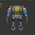 Blue And Yellow Sci Fi Robot Game Movie Character With Mechanical Limbs And Back Devices