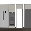 Modern Kitchen Appliances Display Featuring Various Refrigerators Ovens and Cabinets 3d model