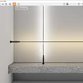 Modern Sleek Wall Lamp With Black Finish And Warm Light Above Stone Shelf