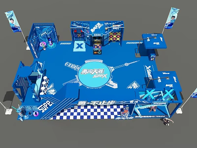 Blue Haitian Oyster Sauce Exhibition Booth With Interactive Display And Layout Design 3d model