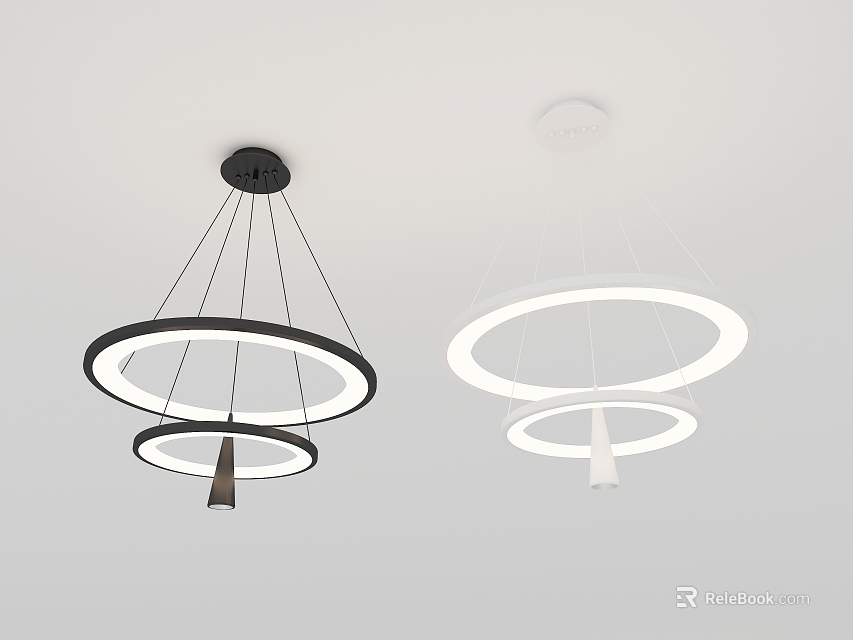 Modern Double Ring Ceiling Pendant Lights Black White Interior Decor Design 3d model 