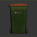Green Recycling Waste Bin With Red Lid And Wheels For Home Use
