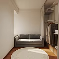 Modern Minimalist Living and Dining Room with Dark TV Stand Brown Bookshelf and Arched Doorway
