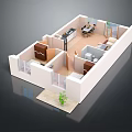 Small Apartment Interior Layout With Kitchen Dining Living Bedroom And Bathroom