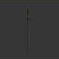 Ancient Decorative Sword With Spiral Blade And Red Ribbon On Gray Background