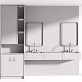 Modern Double Sink Vanity With Wall Mounted Mirrors And Light Wood Cabinets