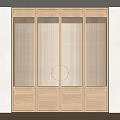 Minimalist Wooden Sliding Doors With Vertical Slats And Round Decorative Panel