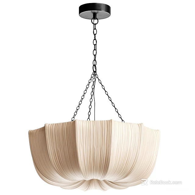 Elegant Modern Beige Ribbed Fabric Chandelier With Black Chain Hanging 3d model 