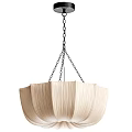 Elegant Modern Beige Ribbed Fabric Chandelier With Black Chain Hanging