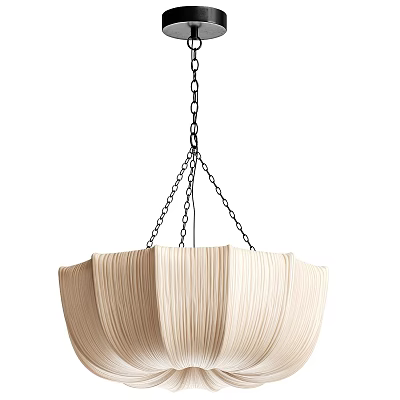 Elegant Modern Beige Ribbed Fabric Chandelier With Black Chain Hanging 3d model