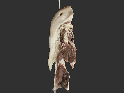 Hanging Cured Meat With Red And White Texture On Dark Background 3d model