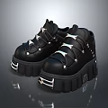 Stylish Black Chunky Platform Shoes With Metallic Details And Thick Soles