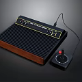 Retro Video Game Console With Wooden Panel Base And Joystick Controller