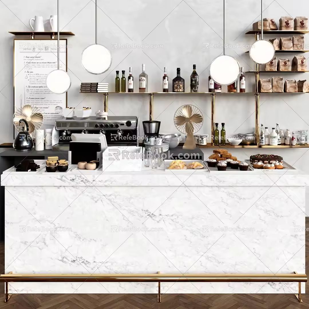 Modern marble milk tea shop ordering table 3d model