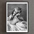 Black And White Female Back View Portrait With Braided Hair Feather Decoration And Tattoo