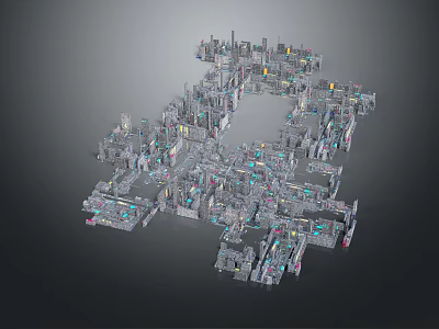 Cartoon Pixel Art City Scene With 3D Model Buildings And Vibrant Design Elements 3d model