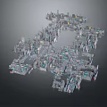 Cartoon Pixel Art City Scene With 3D Model Buildings And Vibrant Design Elements