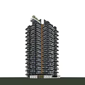 Modern High Rise Building Exterior With Glass Facade Wooden Balconies And Stone Entrance Area