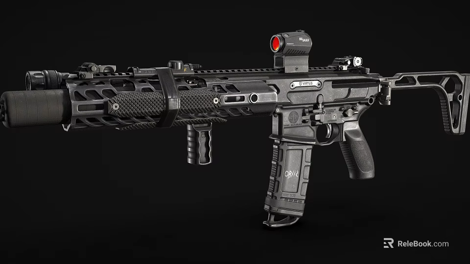 Modern Tactical Rifle Equipped With Red Dot Sight Ergonomic Grip And Handguard 3d model 