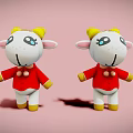 Cute Cartoon Lamb Toys With Yellow Horns Red Clothes And White Bodies Standing