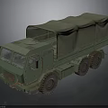 Green Military Truck With Canvas Covered Cargo Bed And Six Wheels