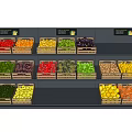 Fruit Display Shelves With Various Fresh Fruits Arranged in Crates on Multiple Layers