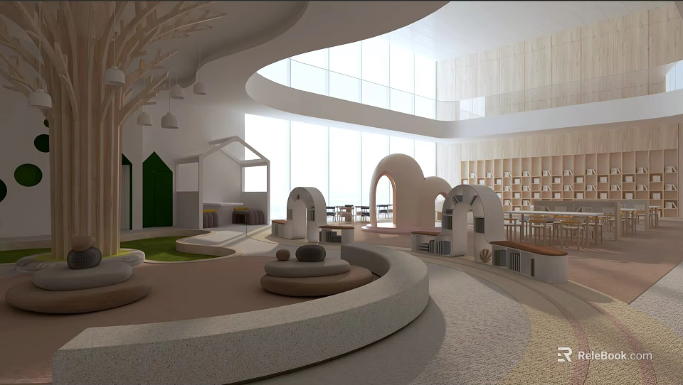 Indoor Playground Design With Arch Structures And Circular Platforms 3d model