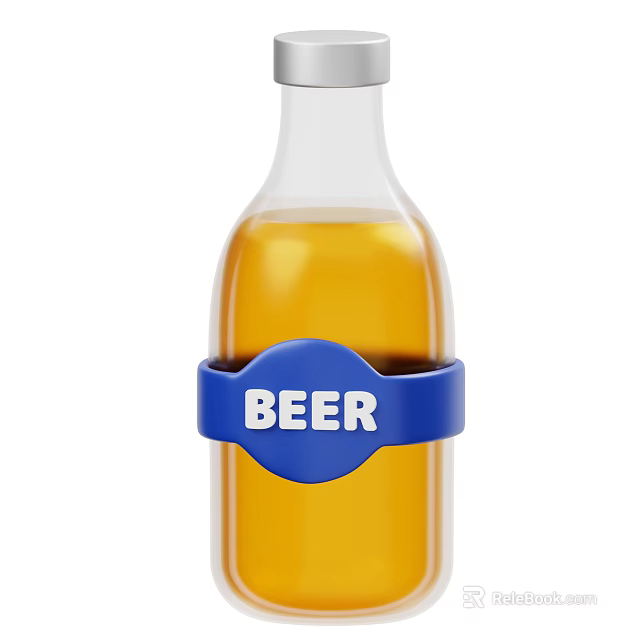 Clear Glass Beer Bottle With Yellow Liquid And Blue BEER Label Design 3d model 