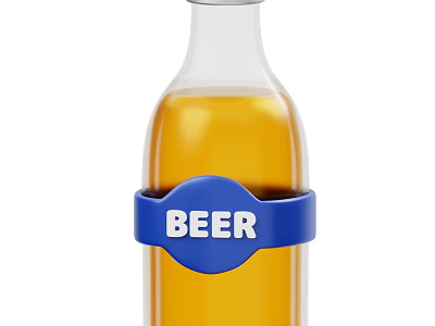 Clear Glass Beer Bottle With Yellow Liquid And Blue BEER Label Design 3d model