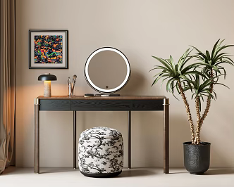 Modern Middle Ancient Dresser Middle Ancient Green Plant Dresser Makeup Chair Makeup Mirror Makeup Table Makeup Stool Combination Middle Ancient Side Table Middle Ancient Table Lamp Dresser 3d model