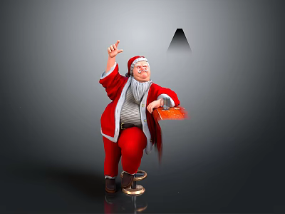 Standing Santa Claus Figure In Red Costume Holding Gift On Black Background 3d model