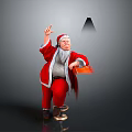 Standing Santa Claus Figure In Red Costume Holding Gift On Black Background