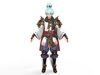 Second-dimensional era blue-haired revolution Japanese and Korean male 3d model