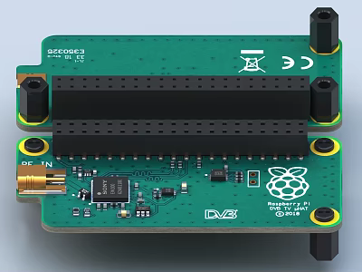 Industrial Equipment Circuit Board Module for Raspberry Pi with Green PCB and Electronic Components 3d model