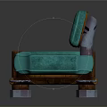 Turquoise Upholstered Chair With Wooden Legs Metal Rings And Unique Design