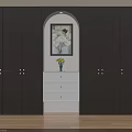 Modern Dark Gray Shoe Cabinet With Arched Design And Drawer Cabinet Plant Decoration
